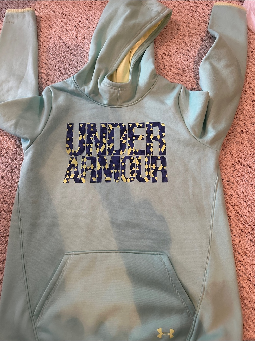 Under Armour Mint Green Hoodie with Navy & Yellow Logo